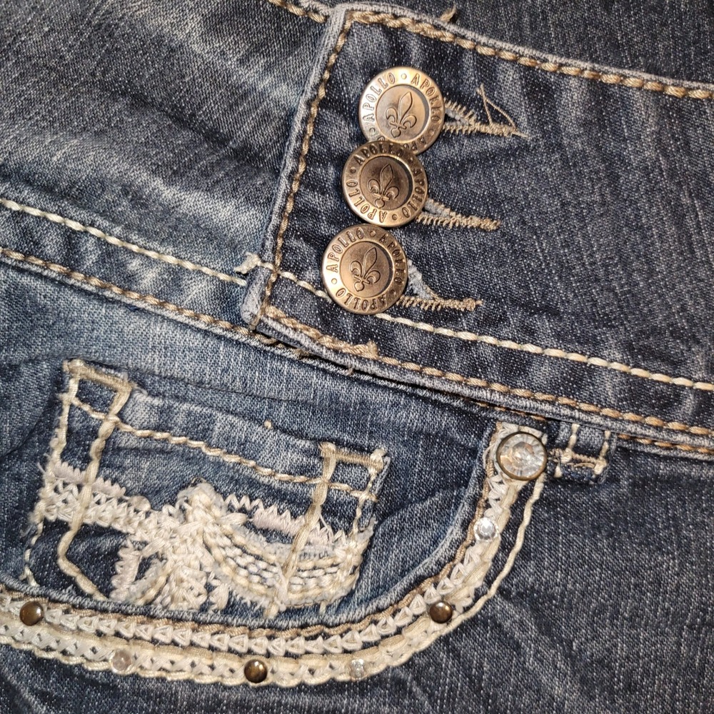 Apollo Womens Denim Shorts Size 7/8 Embellished Pockets Button Fly y2k - Picture 6 of 6